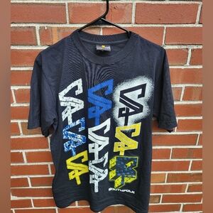 South Pole Black and Blue Short Sleeve Tee with Graffiti Design